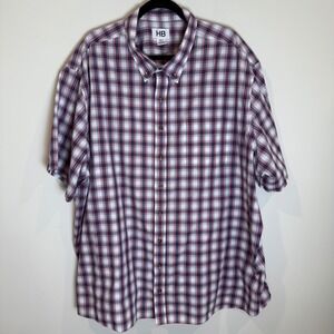 HB 4XLT Mens Plaid Button Down Short Sleeve Casual Shirt